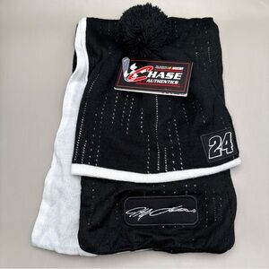 NASCAR Jeff Gordon # 24 Winter Beanie Hat Cap & Scarf Black White NWT